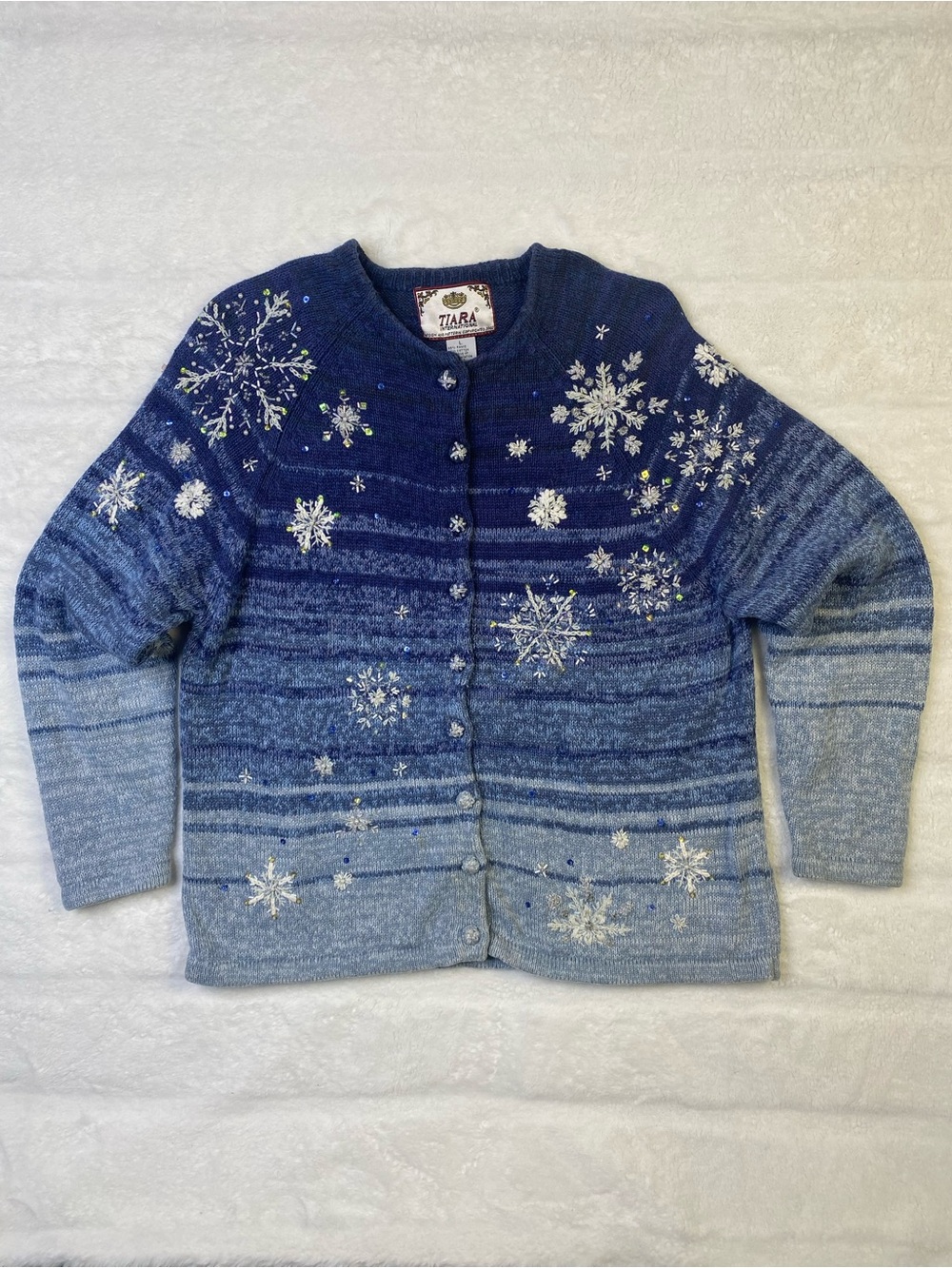Tiara Blue Ombre Snowflake Embellished Cardigan